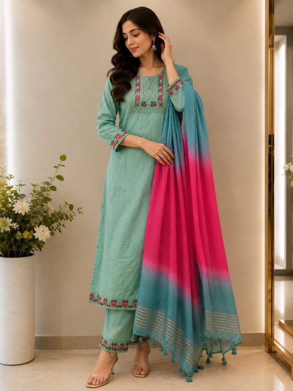 Mint Blossom Embroidered Kurta Set