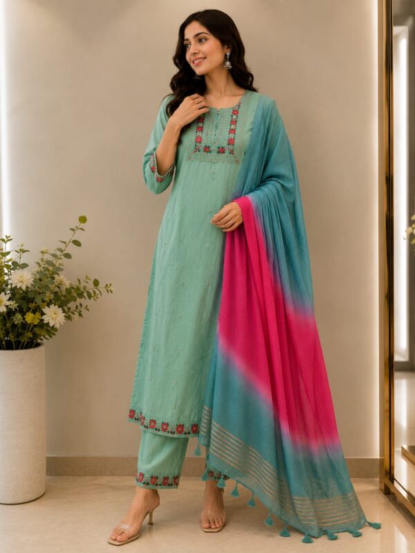 Mint Blossom Embroidered Kurta Set