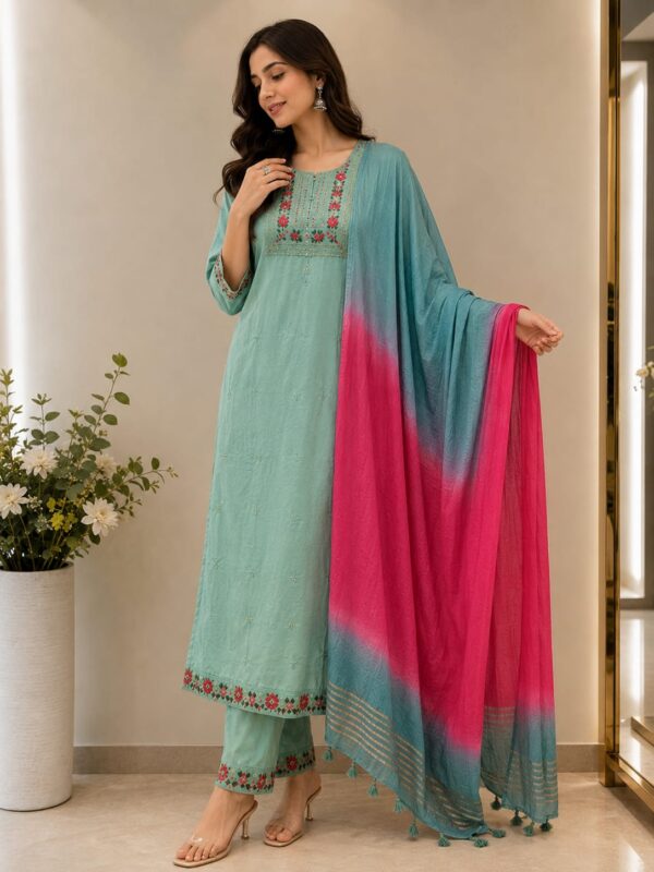 Mint Blossom Embroidered Kurta Set
