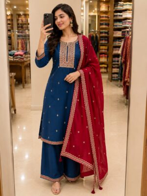 Aqua Blue Embroidered Kurti