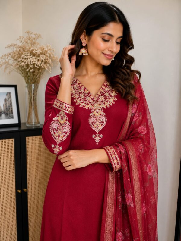 WhatsApp Image 2026-08-01 at 11.15.48 AM (1) Maroon Embroidered Kurta Set with Dupatta