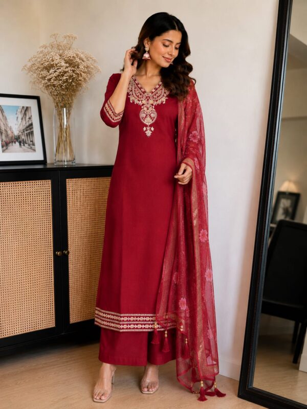 WhatsApp Image 2026-08-01 at 11.15.48 AM (2) Maroon Embroidered Kurta Set with Dupatta