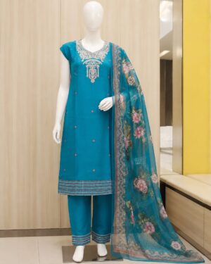 Embroidered Kurta Set with Floral Dupatta