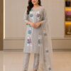 Pearl Grey Floral Embroidered Kurta Set