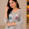 Pearl Grey Floral Embroidered Kurta Set