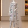 Pearl Grey Floral Embroidered Kurta Set