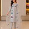 Pearl Grey Floral Embroidered Kurta Set