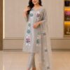 Pearl Grey Floral Embroidered Kurta Set
