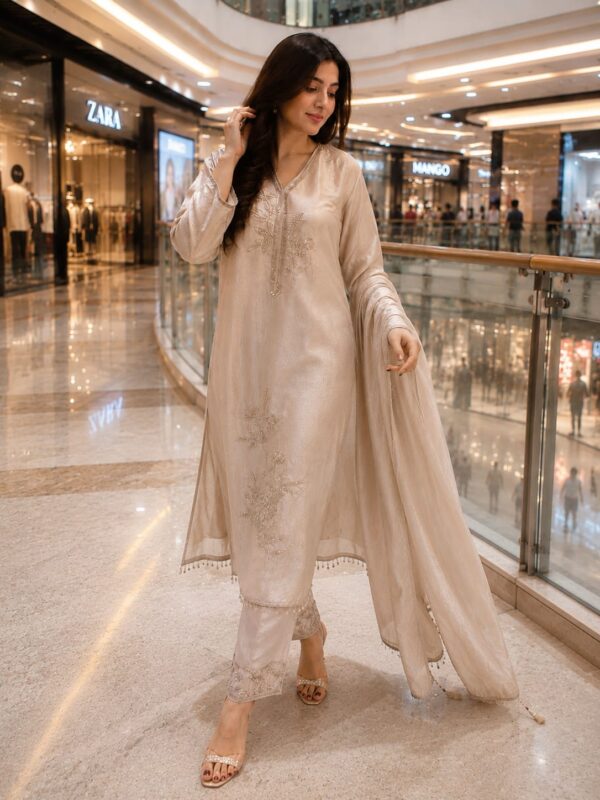 WhatsApp Image 2026-08-01 at 11.18.01 AM (1) Champagne Beige Embroidered Kurta Set with Dupatta