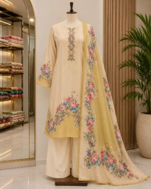 Butter Yellow Floral Printed Kurta Set with Dupatta