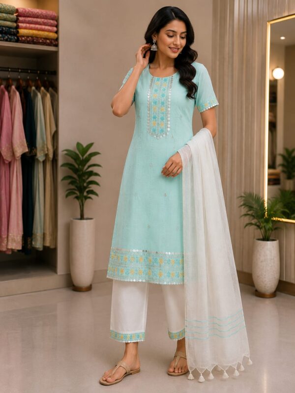 Embroidered Kurta Set with White Dupatta