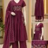 Wine Bloom Embroidered Kurta Set