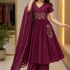 Wine Bloom Embroidered Kurta Set