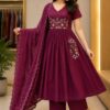 Wine Bloom Embroidered Kurta Set