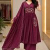 Wine Bloom Embroidered Kurta Set