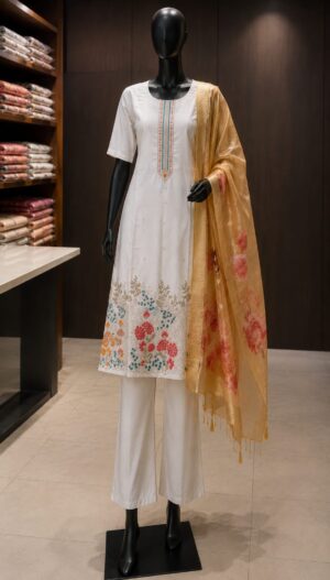 Ivory Blossom Embroidered Kurta Set