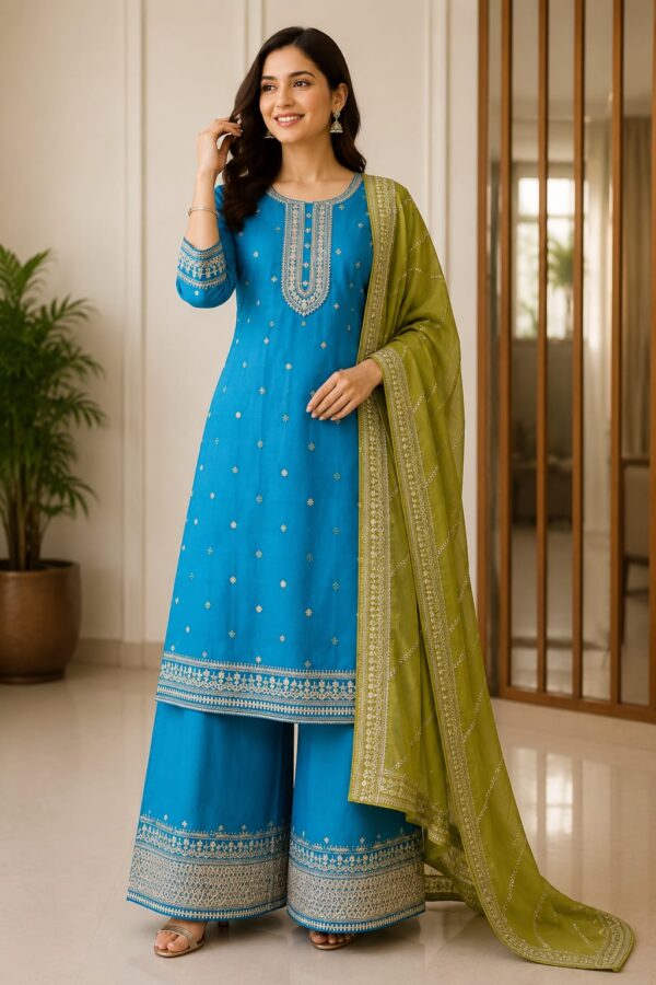 Royale Embroidered Kurta Palazzo Set