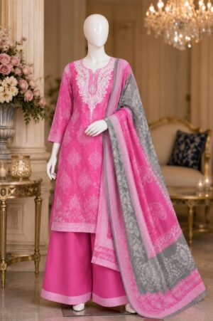 Rosy Charm Embroidered Kurta Palazzo Set