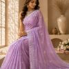 Lavender Floral Embroidered Organza Saree