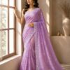 Lavender Floral Embroidered Organza Saree