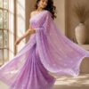 Lavender Floral Embroidered Organza Saree