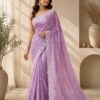 Lavender Floral Embroidered Organza Saree