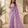 Lavender Floral Embroidered Organza Saree