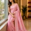 🌸 Blush Pink Woven Saree