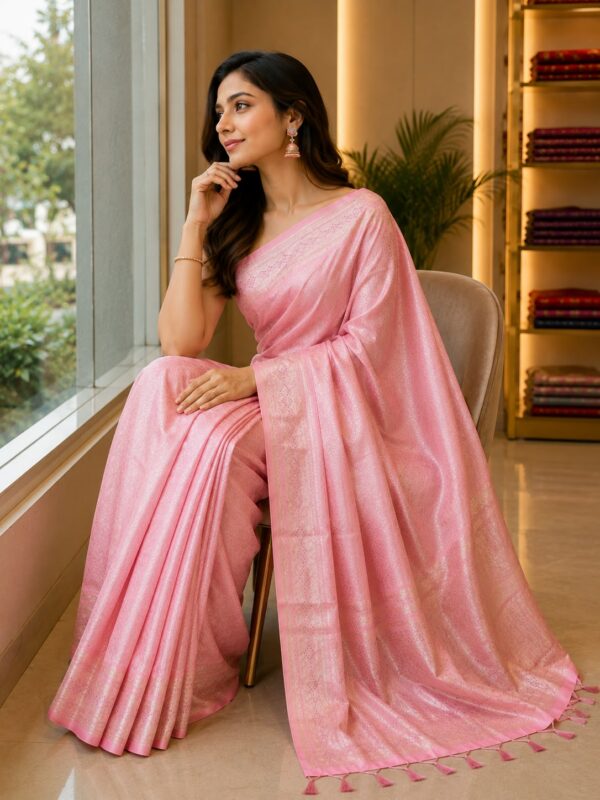 🌸 Blush Pink Woven Saree