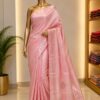 🌸 Blush Pink Woven Saree