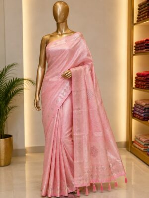 🌸 Blush Pink Woven Saree