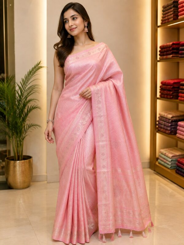 🌸 Blush Pink Woven Saree