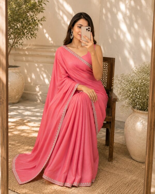 Coral Pink & Teal Woven Saree (Copy)
