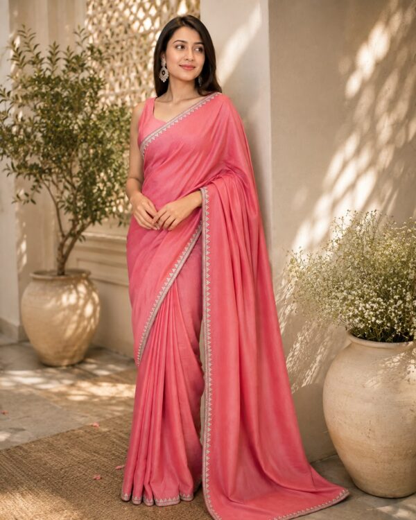 Coral Pink & Teal Woven Saree (Copy)