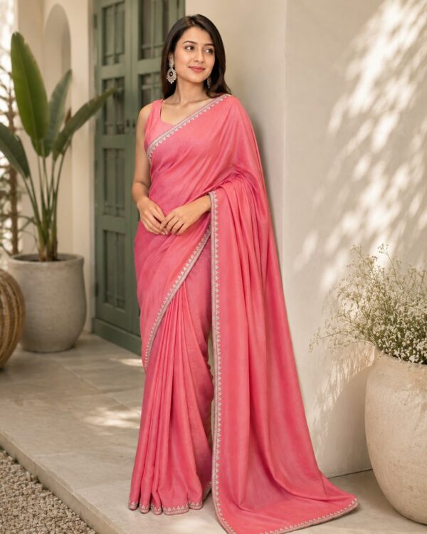 Coral Pink & Teal Woven Saree (Copy)