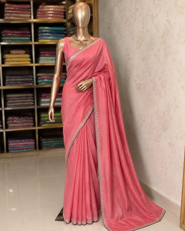 Coral Pink & Teal Woven Saree (Copy)