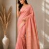 Peach Pink Gold-Print Saree