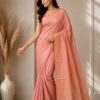Peach Pink Gold-Print Saree
