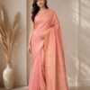 Peach Pink Gold-Print Saree