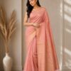 Peach Pink Gold-Print Saree