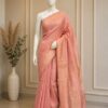 Peach Pink Gold-Print Saree