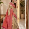 Ivory Pink Banarasi-Style Saree