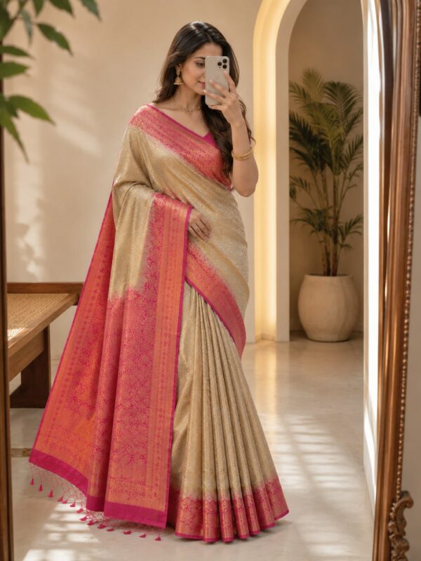 Ivory Pink Banarasi-Style Saree