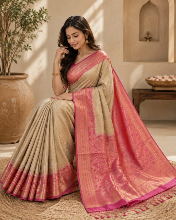 Ivory Pink Banarasi-Style Saree