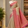Ivory Pink Banarasi-Style Saree