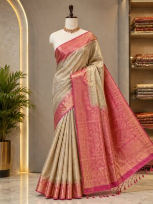 Ivory Pink Banarasi-Style Saree
