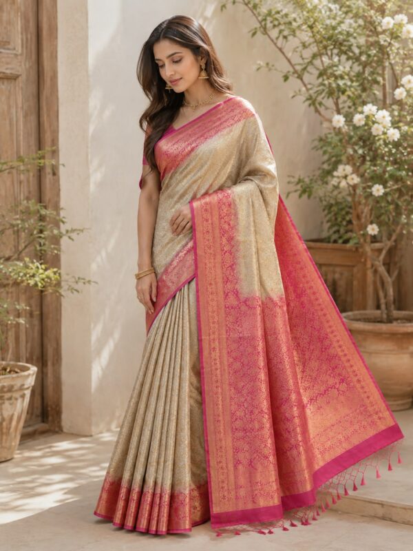 Ivory Pink Banarasi-Style Saree