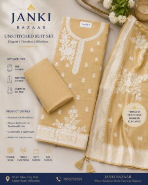 Golden Beige Embroidered Unstitched Suit Set