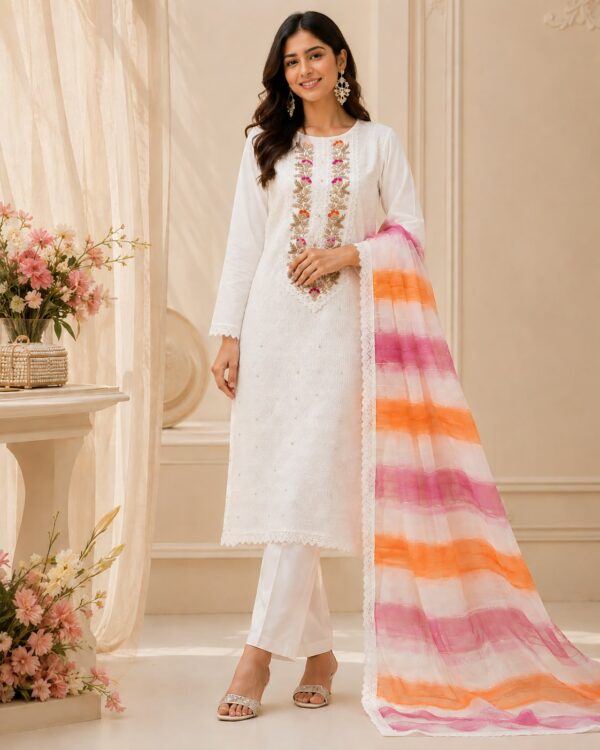 White Embroidered Cotton Unstitched Suit Set