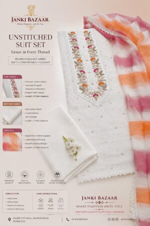 White Embroidered Cotton Unstitched Suit Set